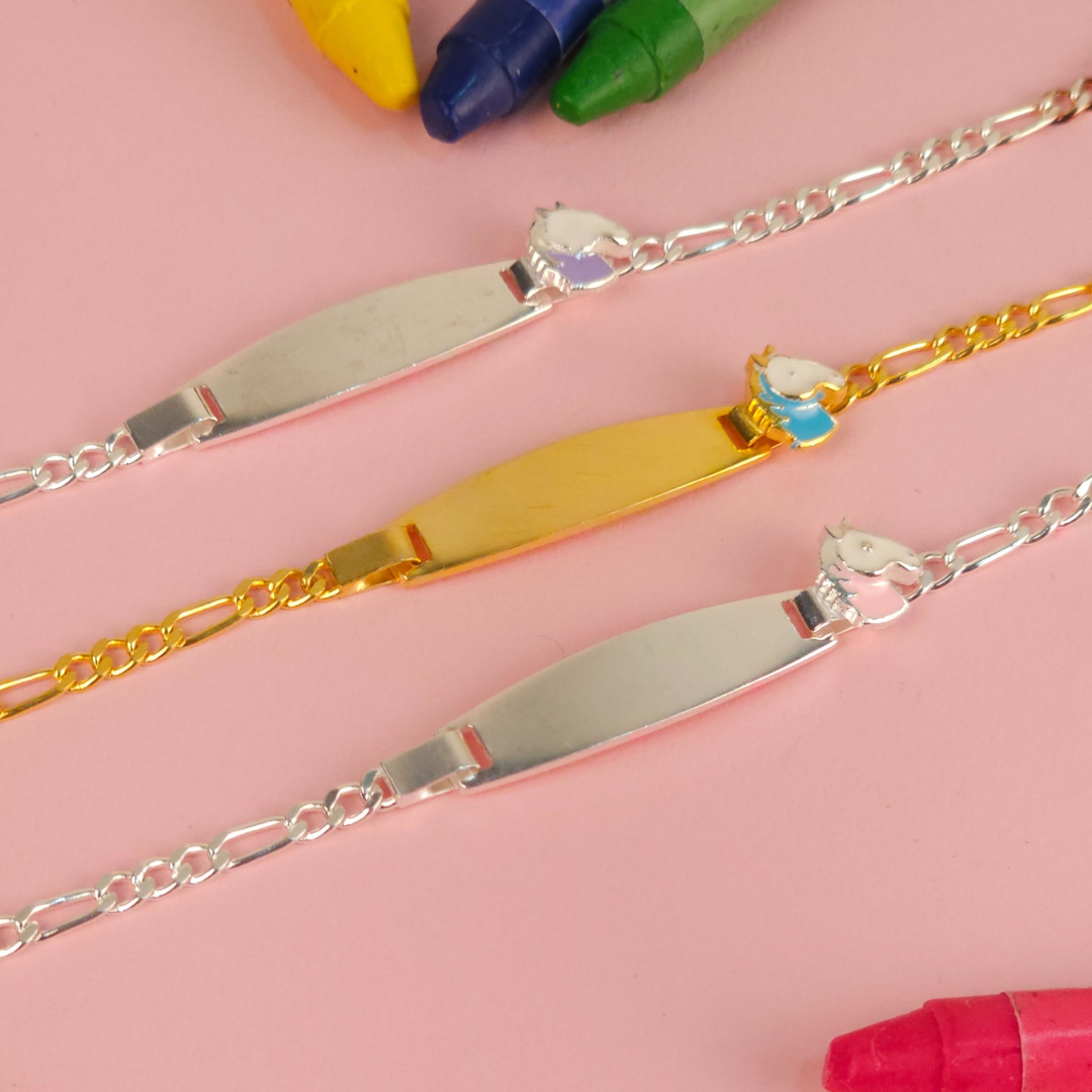 Personalised Unicorn Blue Name Bracelet (Kids) (Gold Polish)