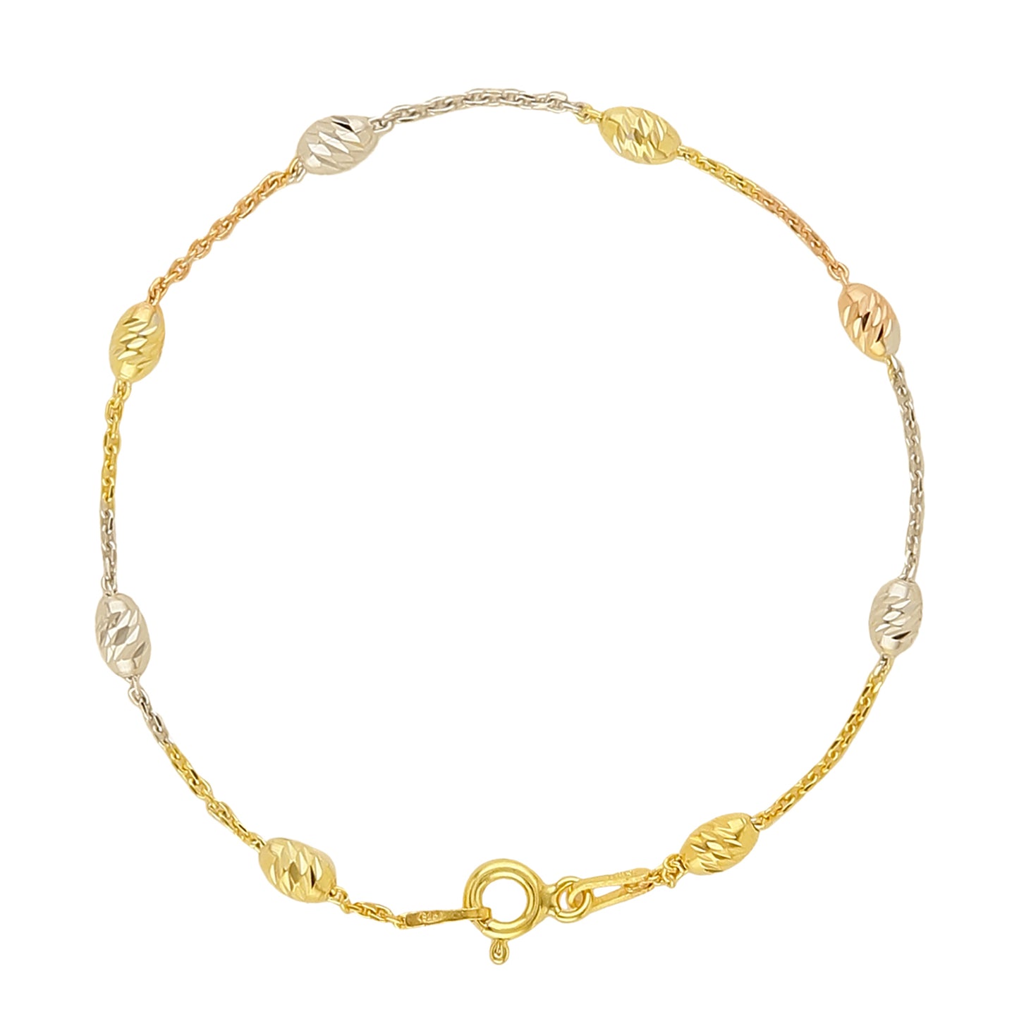 Tricolour Scalloped Barrel and Chain Bracelet (Loose)